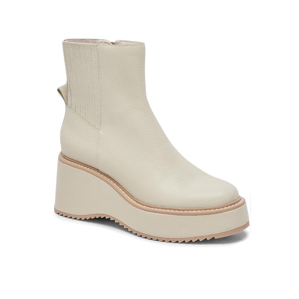 NEW Dolce Vita Womens Size 10 Ivory Leather Hilde Platform Boots Size Zip
